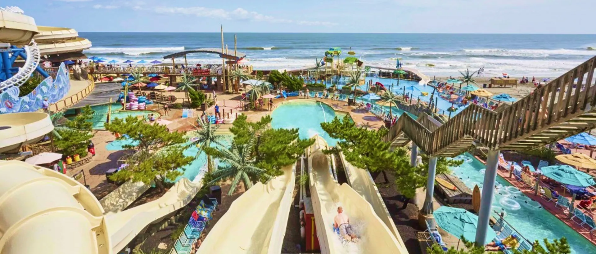 Oceanfront water slides and pools at Morey’s Piers
